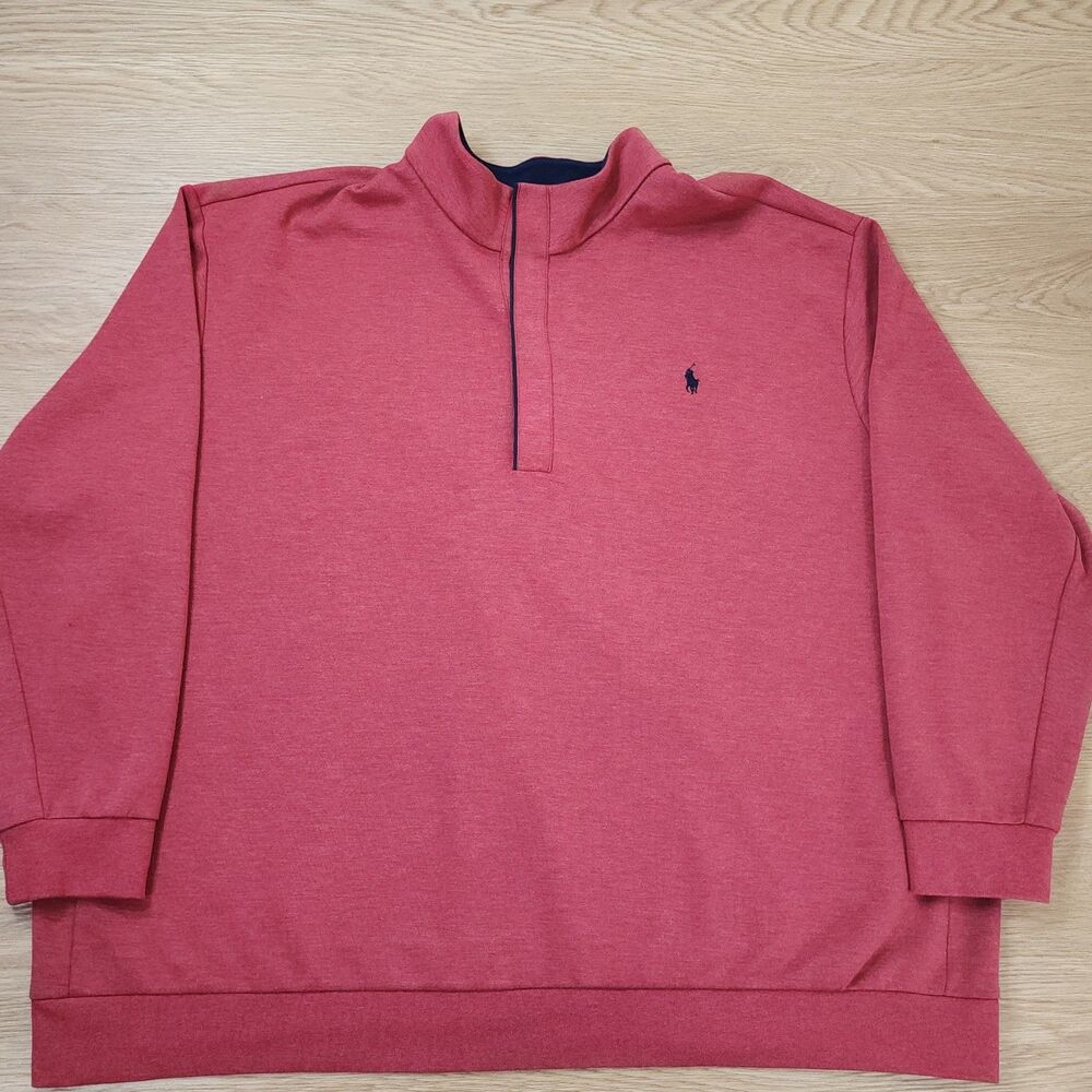 Polo Ralph Lauren 1/4 Snap Sweater Mens 4XB Double Knit Tech Mock Neck Red Comfy